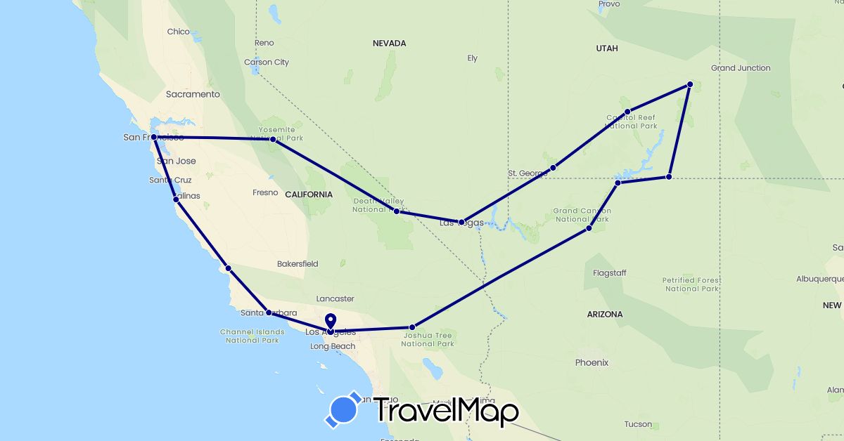 TravelMap itinerary: driving in United States (North America)